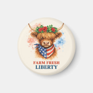 Farm Fresh Liberty Highland Cow Patriotic USA Art Magneet