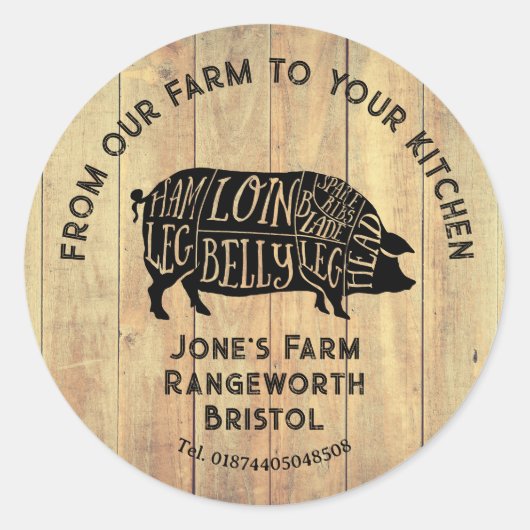 Farm Fresh Pork Sticker | Rustic Pig Logo Label  (Voorkant)
