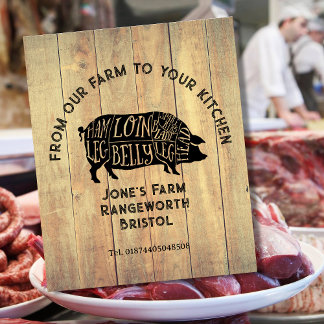 Farm Fresh Pork Sticker – Rustic Pig Logo Label –  Reclamebord Met Voetstuk