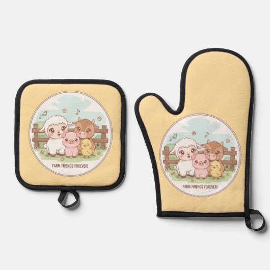 Farm friends forever - cute & cozy ovenwant & pannenlap set (Voorkant)