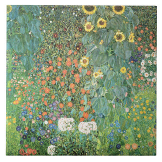 Farm garden with sunflowers by Gustav Klimt Tegeltje