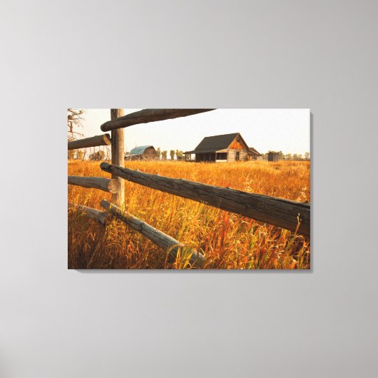 Farm House And Rail Fence In Grand Teton Canvas Afdruk (Voorkant)