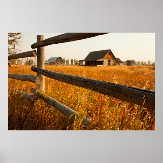 Farm House And Rail Fence In Grand Teton Poster (Voorkant)