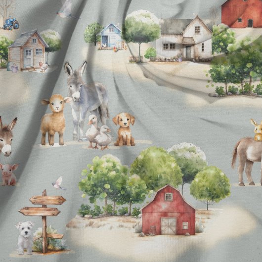 Farm Land Blue Seamless Pattern Stof