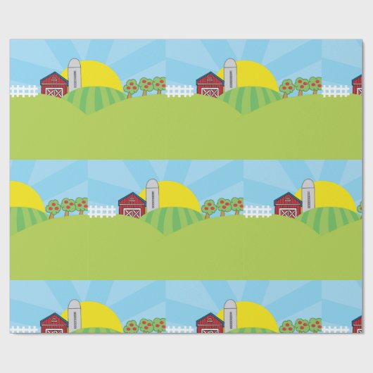 Farm Landscape Red Barn Silo Apple Trees Cadeaupapier (Vlak)