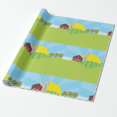 Farm Landscape Red Barn Silo Apple Trees Cadeaupapier (Uitgerold)