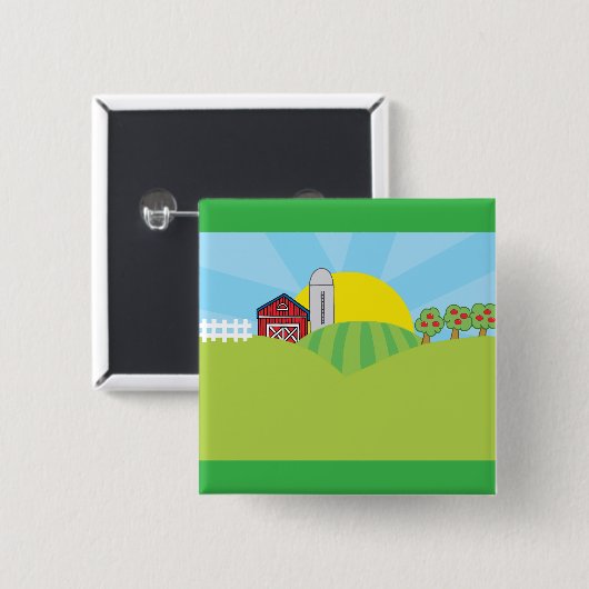 Farm Landscape Red Barn Silo Apple Trees Vierkante Button 5,1 Cm (Voorkant /achterkant)