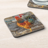 Farm Life Rooster Vibes Hard Plastic Coasters Bier Onderzetter (Linkerzijde)