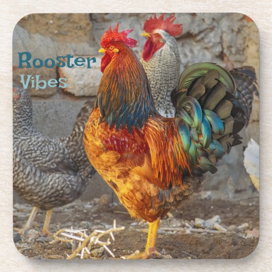 Farm Life Rooster Vibes Hard Plastic Coasters Bier Onderzetter (Voorkant)