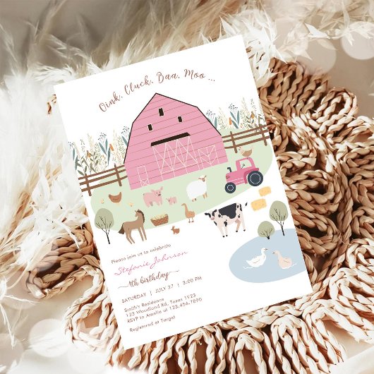 Farm Party Animals Kids Birthday Invitation Kaart