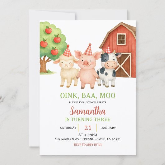 Farm Party Birthday Invitation Kaart (Voorkant)