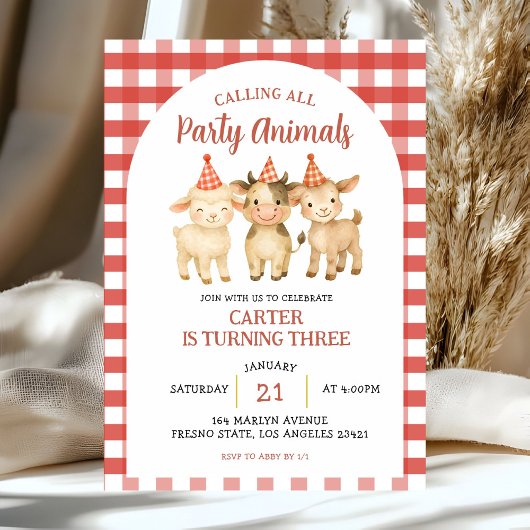 Farm Party Calling All Party Animals Birthday Kaart