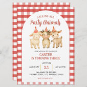 Farm Party Calling All Party Animals Birthday Kaart (Voorkant / Achterkant)