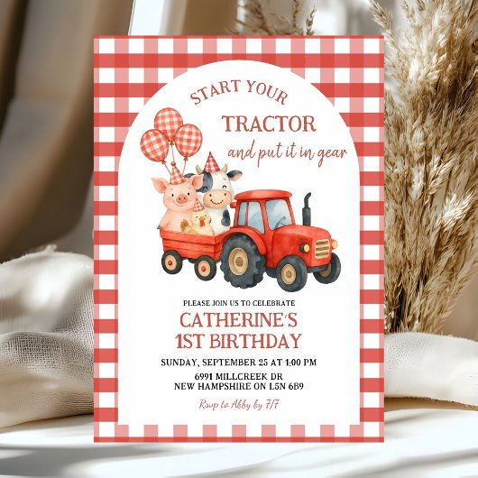 Farm Party First Birthday Invitation Kaart