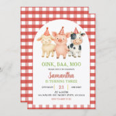 Farm Party Gingham Birthday Invitation Kaart (Voorkant / Achterkant)
