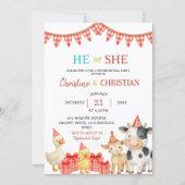 Farm Party He or She Gender Reveal Invitation Kaart (Voorkant)