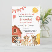 Farm Party Three-i-e-i-o Birthday Invitation Kaart (Staand voorkant)