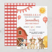 Farm Party Three-i-e-i-o Birthday Invitation Kaart (Voorkant / Achterkant)