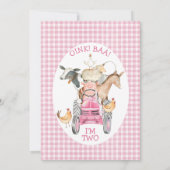 Farm Pink Tractor Oink Baa Moo 2nd Birthday Kaart (Achterkant)