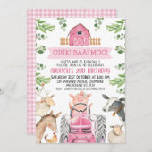 Farm Pink Tractor Oink Baa Moo 2nd Birthday Kaart (Voorkant / Achterkant)