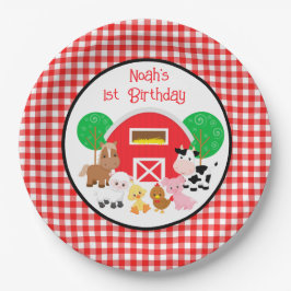 Farm Themed Red Gingham Birthday Paper Plates Papieren Bordje