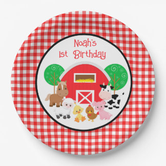 Farm Themed Red Gingham Birthday Paper Plates Papieren Bordje