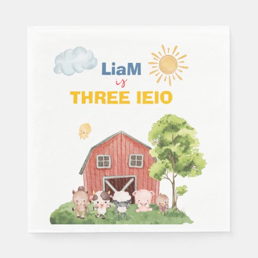 Farm Three I-E-I-O 3rd Birthday Servet (Voorkant)