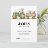 Farm Tractor Birthday Invitation | Barnyard Animal Kaart (Staand voorkant)