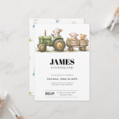 Farm Tractor Birthday Invitation | Barnyard Animal Kaart (Voorkant / Achterkant in situ)