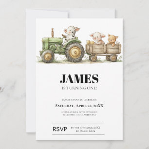 Farm Tractor Birthday Invitation   Barnyard Animal Kaart