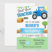 Farm tractor boy ANY AGE birthday invitation. Kaart (Voorkant / Achterkant)