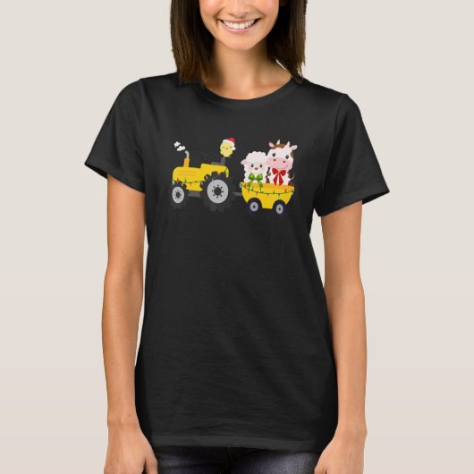 Farm Tractor Cow Sheep Chick Christmas Xmas Family T-shirt (Voorkant)