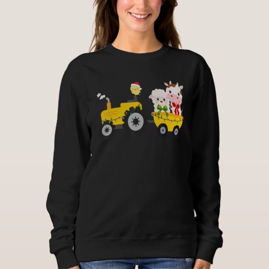 Farm Tractor Cow Sheep Chick Christmas Xmas Family Trui (Voorkant)
