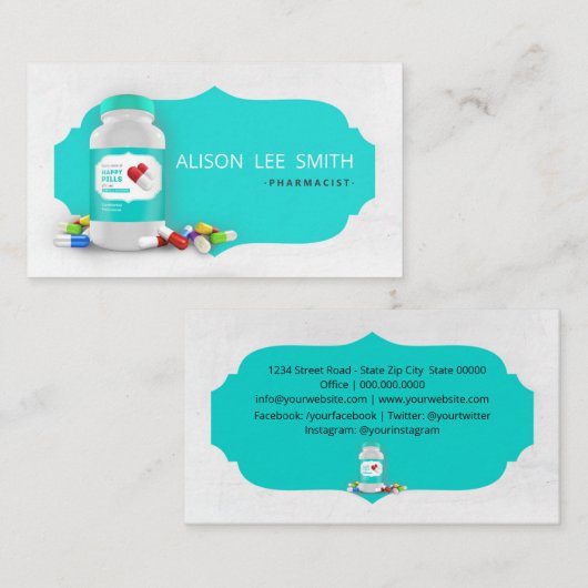 Farmaceuticus Aquamarine Visitekaartje (Voorkant / Achterkant)