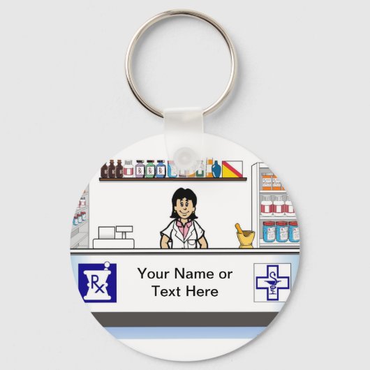 Farmaceuticus - Vrouw Cartoon door PrintedPerfecti Sleutelhanger (Voorkant)