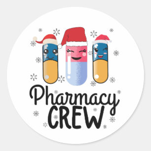 Farmaceutische bemanning. Kerst-T-Shirt apotheker Ronde Sticker