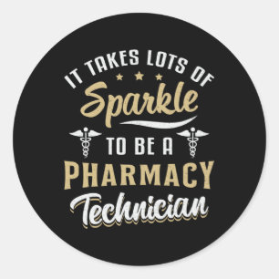 Farmaceutische technicus die veel gesmolten cadeau ronde sticker