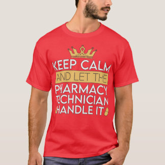 Farmaceutische technicus laat de apotheker kalm ho t-shirt