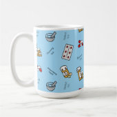 Farmaceutische technische pictogrammen op blauwe k koffiemok (Links)