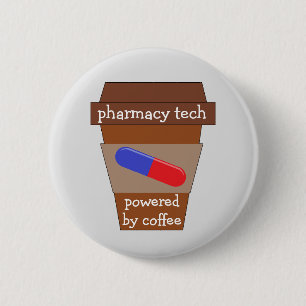 Farmaceutische technologie met koffie ronde button 5,7 cm