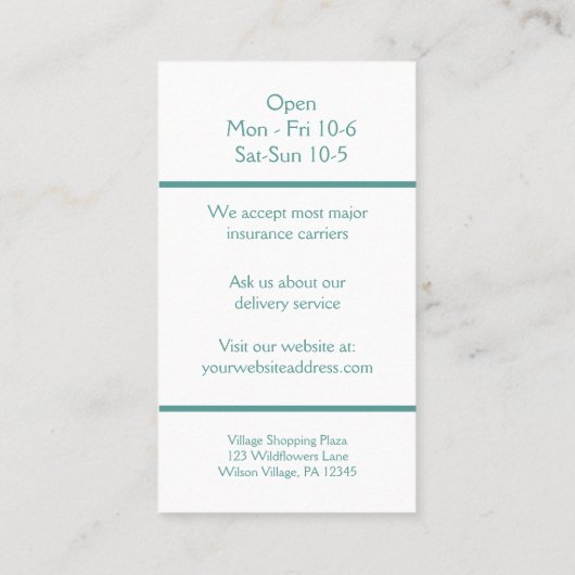 Farmaceutische vorm Blisterverpakking Visitekaartje (Achterkant)