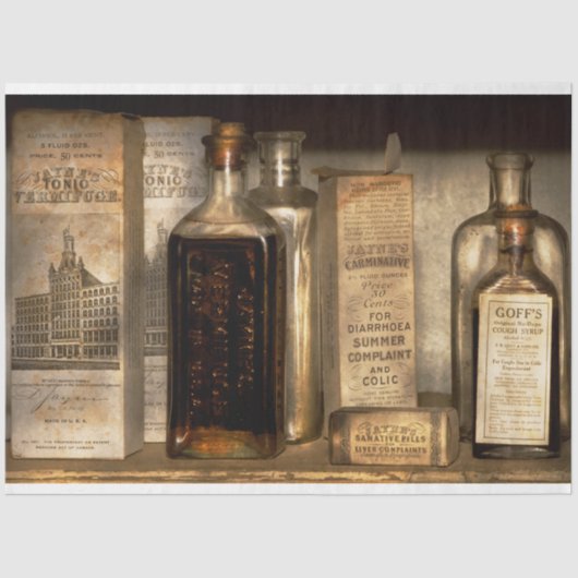 Farmacie - Dingen in flessen en dozen Tissuepapier (Voorkant)