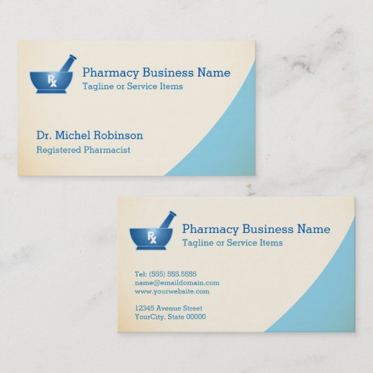 Farmacie Mortar Pestle Chemist - Cream Blue Visitekaartje (Voorkant / Achterkant)