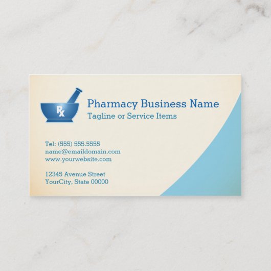 Farmacie Mortar Pestle Chemist - Cream Blue Visitekaartje (Achterkant)