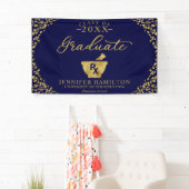 Farmacie School Blauwe Gouden Afstudeerbanner Spandoek (Insitu)