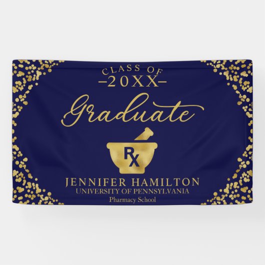 Farmacie School Blauwe Gouden Afstudeerbanner Spandoek (Horizontaal)