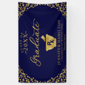 Farmacie School Blauwe Gouden Afstudeerbanner Spandoek (Verticaal)