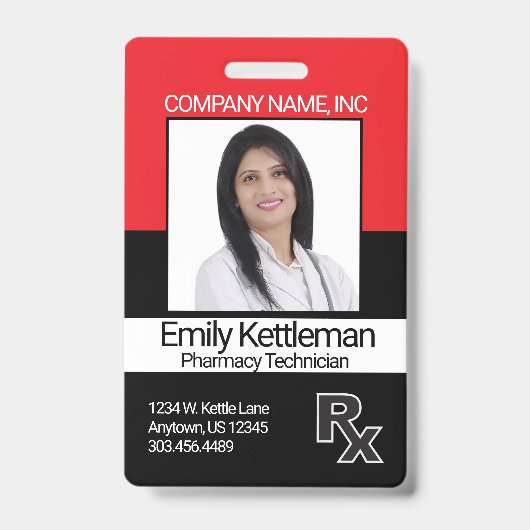 Farmacie Technicus Fotobadge - Rood en Zwart Badge (Voorkant)