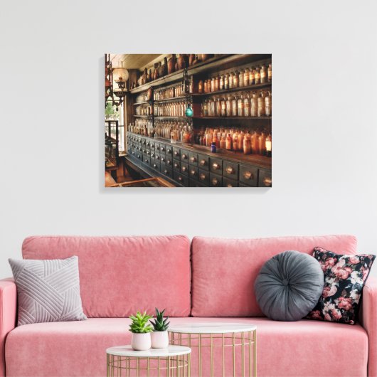 Farmacie - Zoveel bakken en flessen Canvas Afdruk (Insitu (Woonkamer))