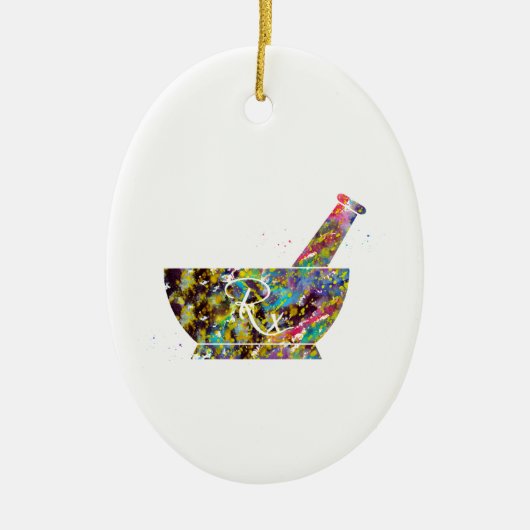 Farmacist Pestle en Mortar Keramisch Ornament (Voorkant)